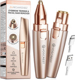 VG VOGCREST Eyebrow & Facial Trimmer: 2 in1 Rechargeable Facial Hair Removal & Eyebrow Shaver - Body Razor with Built-in LED Light (Rose Gold)