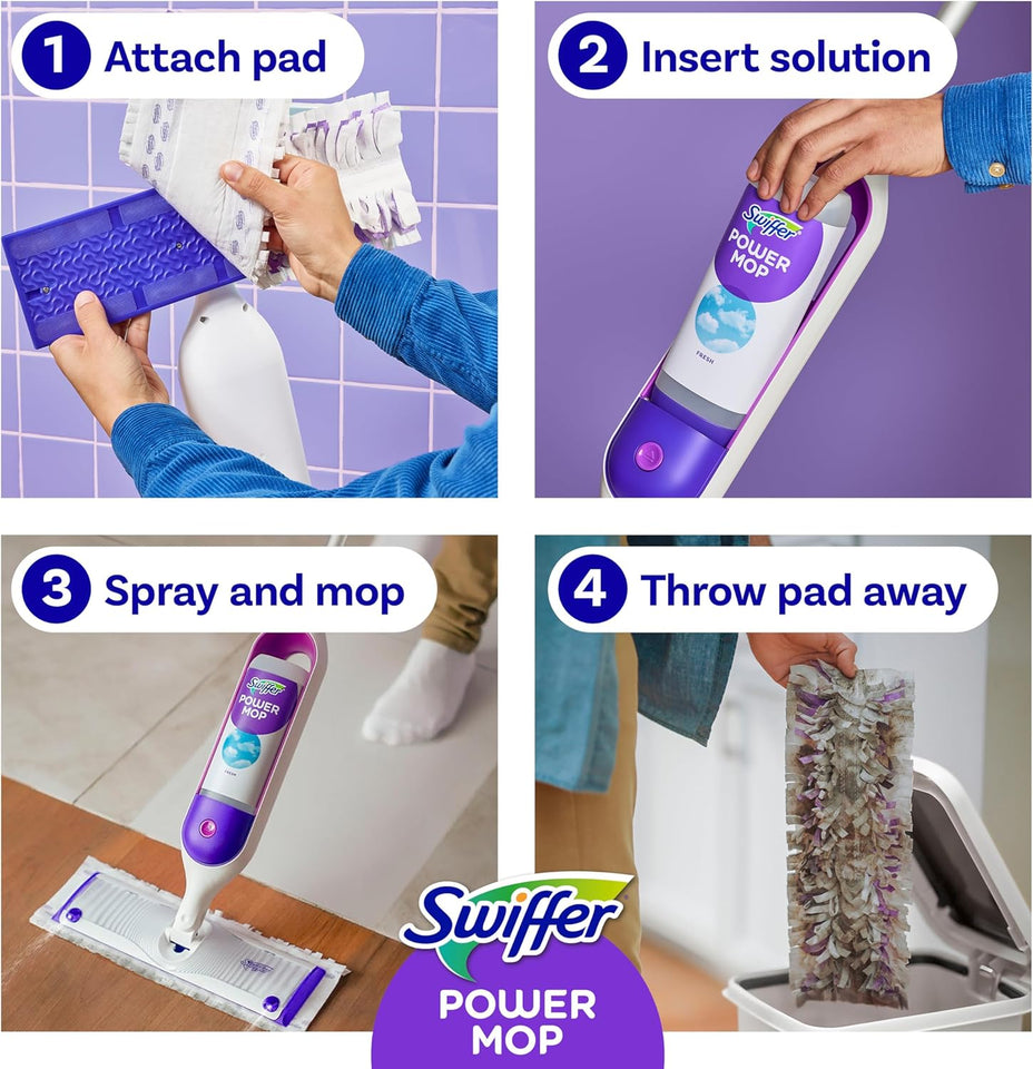 Swiffer PowerMop Multi-Surface Mop Kit for Floor Cleaning, Includes PowerMop, 2 Mopping Pad Refills, 1 Cleaning Solution with Fresh Scent and 2 Batteries - PureLivingMart