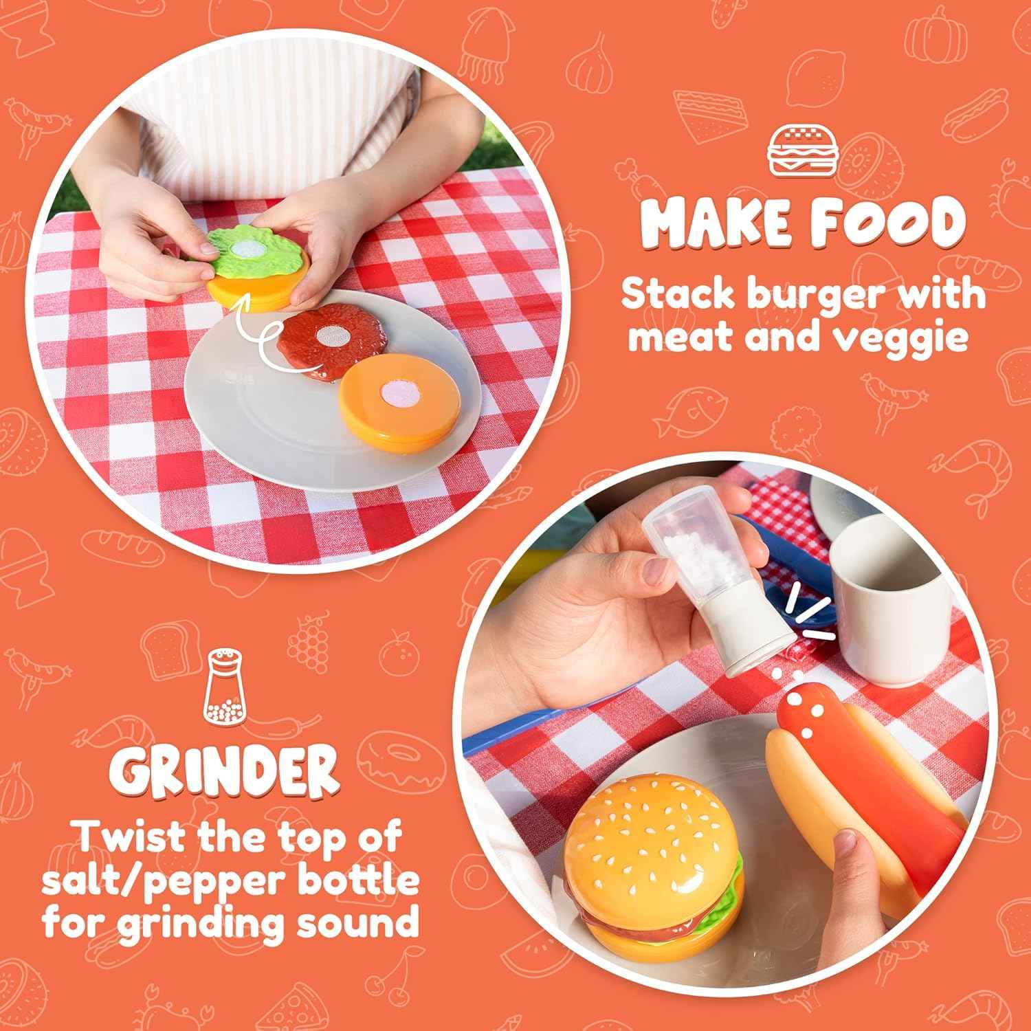 JOYIN 34 PCS Kitchen Toy Set, BBQ Play Grill, Cooking Toy Set, Little Chef Play, Kids Grill Playset Interactive BBQ for Kids with Light & Sound, Christmas Birthday Gift for 2 3 4 Year Old Boys Girls
