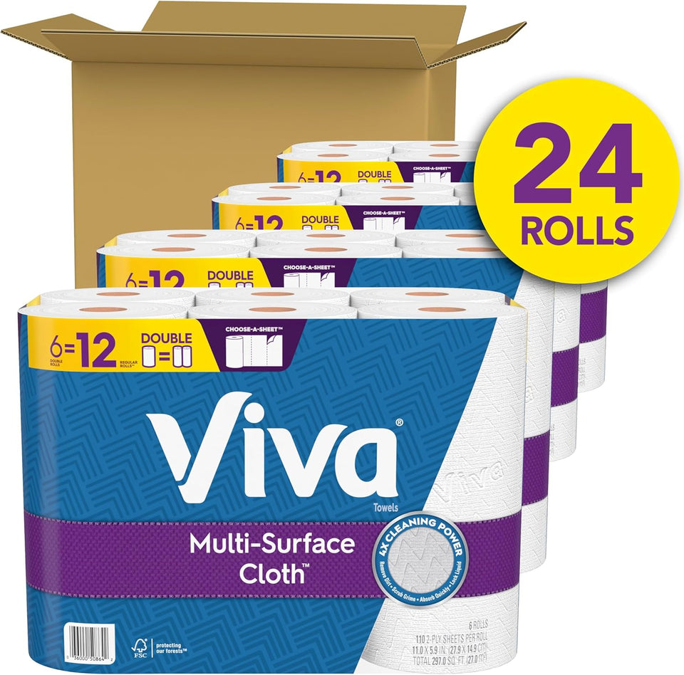 viva multi-surface cloth paper towels, 4 packs of 6, 24 double rolls, 110 sheets per roll