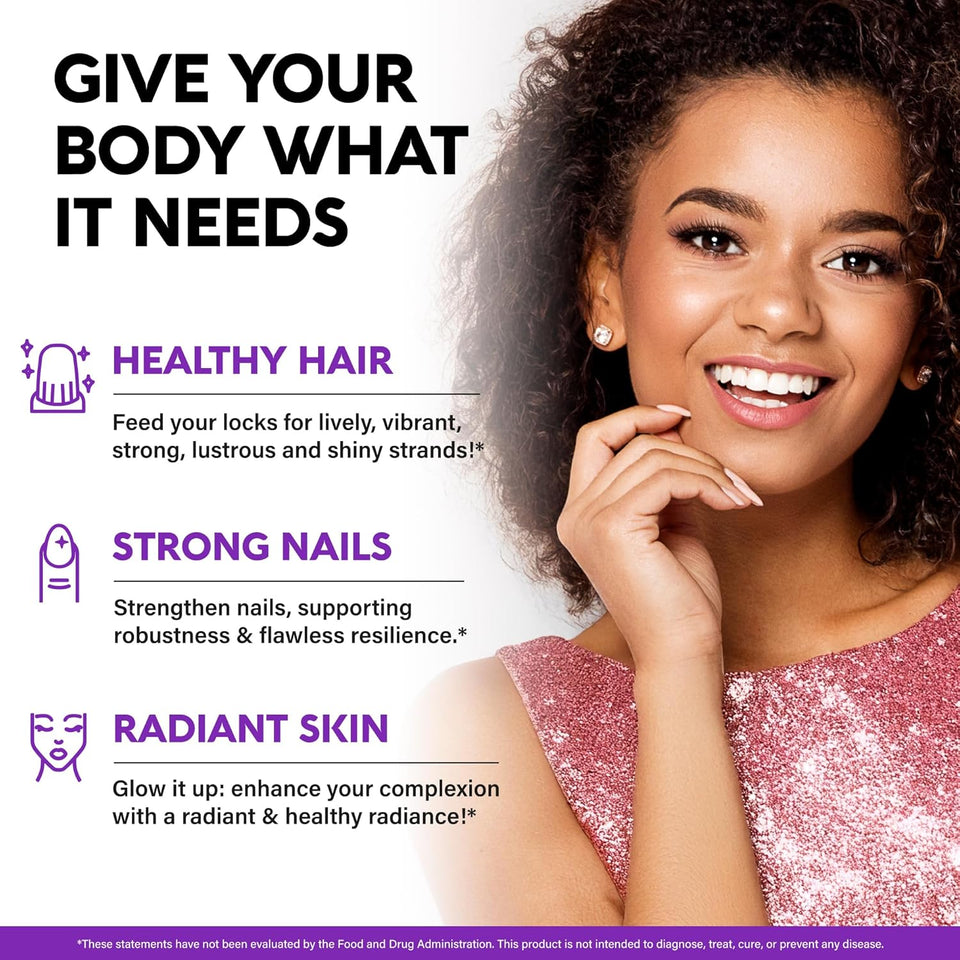 Biotin Gummies with Collagen - Hair Growth Support Skin, & Nail Strength - for Women & Men - Biotin 10000mcg | Keratin | Hyaluronic Acid | B-Complex | Saw Palmetto - Sugar-Free, Mixed Berry - 60 Gummy