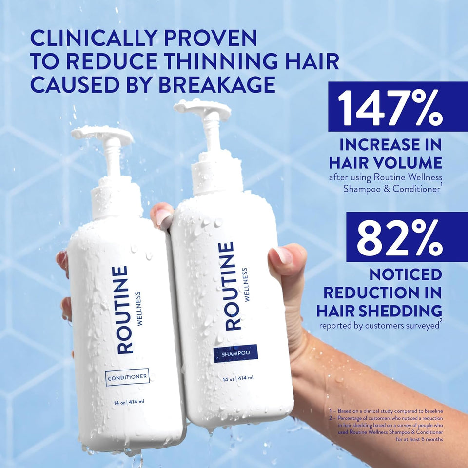 Routine Wellness Anti-Thinning Shampoo and Conditioner Set for Thinning Hair - Biotin DHT Blocker Women & Men - Color Safe Shampoo for Hair Loss & Healthier Hair - Rose Hips (Pack of 2)