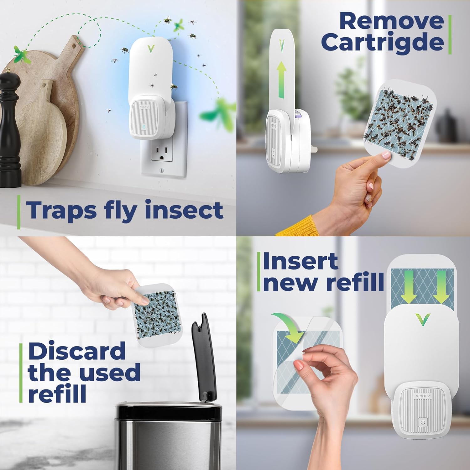 VEYOFLY Fly Trap Indoor, Fruit Fly Traps for Indoors Flying Insect (2 Device + 4 Refills) Gnat Traps for House Indoor, Bug Zapper Indoor, Gnat Killer Catcher & Fruit Fly Killer Light Plug in