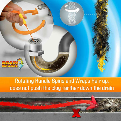 FlexiSnake Drain Weasel Sink Snake Hair Clog Remover Tool, Pipe, Bathroom, Bathtub Cleaner, 18-inch, Made in the USA, 5 Wands and Removable Handle