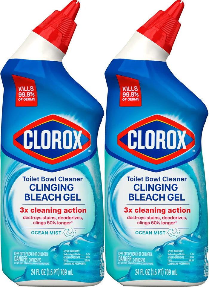 CLOROX Toilet Bowl Cleaner Clinging Bleach Gel, Ocean Mist, 24 Fl Oz, Pack of 2 (Package May Vary) - PureLivingMart