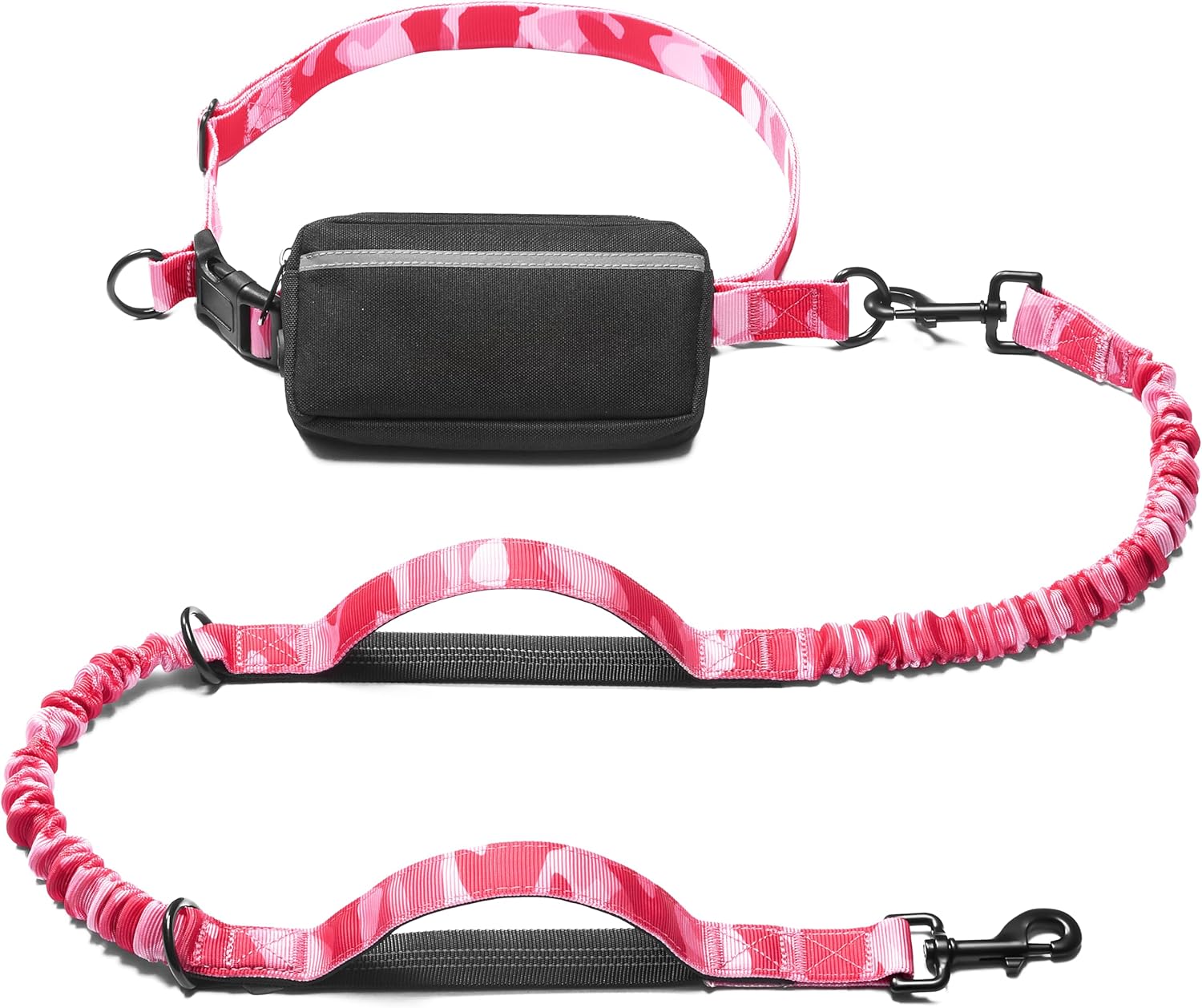 iYoShop hands-free dog leash with zipper pouch and dual padded handles for medium and large dogs (large, 25-120 lbs, black)
