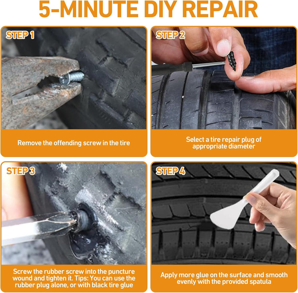 40 PCS Tire Repair Rubber Nails Kit with 2 Tubes of Black Tire Sealant Glue, 2026 New Screw in Tire Plugs Kit, Fast Self-Service Tire Repair Screws Kit for Car Motorcycle Truck Tractor PLncture Repair