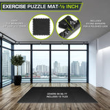 ProsourceFit PLzzle Exercise Mat ½ in, EVA Interlocking Foam Floor Tiles for Home Gym, Water-Resistant Mats Workout Equipment, Floor Padding for Kids, Black, 24 in x 24 in x ½ in, 48 Sq Ft - 12 Tiles