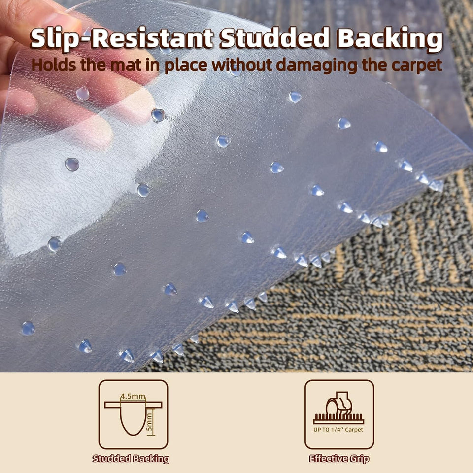 Office Chair Mat for Carpet, 36"x48" Heavy Duty PVC Floor Protector, Non-Slip Clear Computer Desk Mat for Low-Pile & Flat Carpets, Rolling Chair Mat for Home Office & Gaming