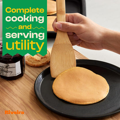 Riveira Bamboo Cooking Spoons 6-Piece – Wooden Cooking Utensils Set with Wooden Spoons for Cooking & Spatulas Wooden Utensil Sets – Premium Kitchen Utensils Set – Durable First Apartment Essentials