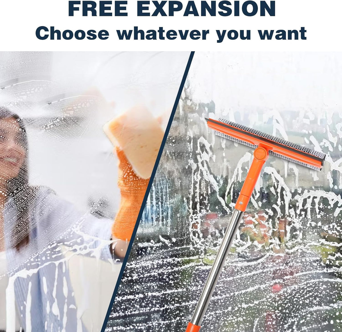 2 in 1 Professional Window Squeegee with soft rubber and sponge for car windshield and house windows
