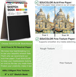 Soucolor 9" x 12" Sketch Book, 100 Sheets Top Spiral Bound Sketchbook with Acid-Free 68lb/100gsm Thick Drawing Paper, Art Sketch Pad for Kids, Adults & Artist, Professional Art Supplies for Beginners