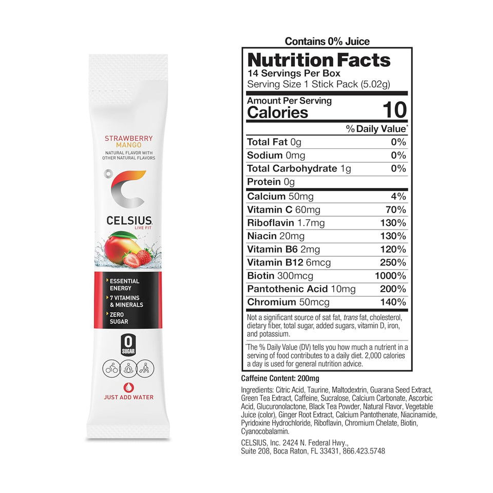 The Go Strawberry Mango, Sugar Free Energy Drink Mix Sticks, 14 Count (Pack of 2)