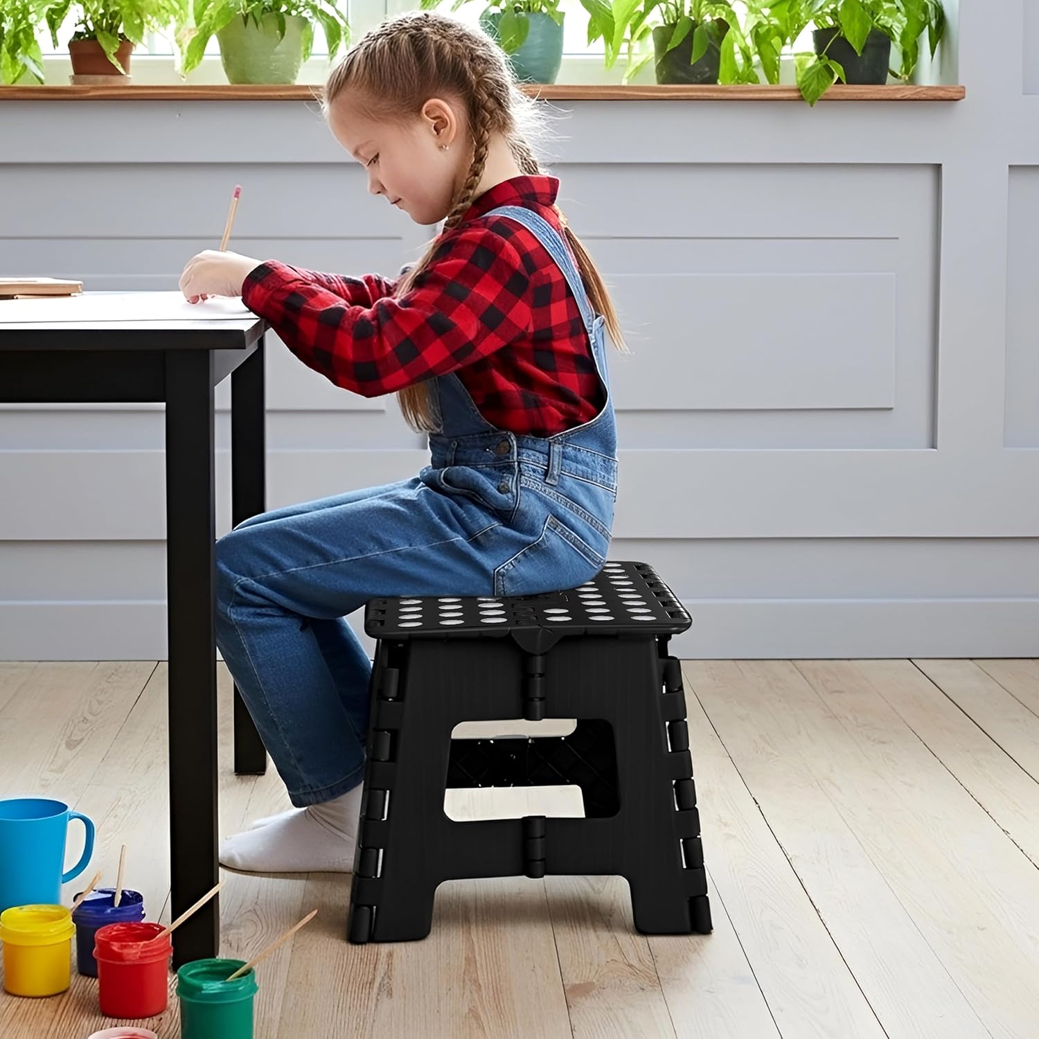 Utopia Home Folding Step Stool with Handle – 9 Inch Anti Slip Collapsible Stool – Holds Up to 300 lbs – Sturdy Plastic Step Stool Foldable for Kitchen, Bathroom and Home Use (1-Pack, Black)