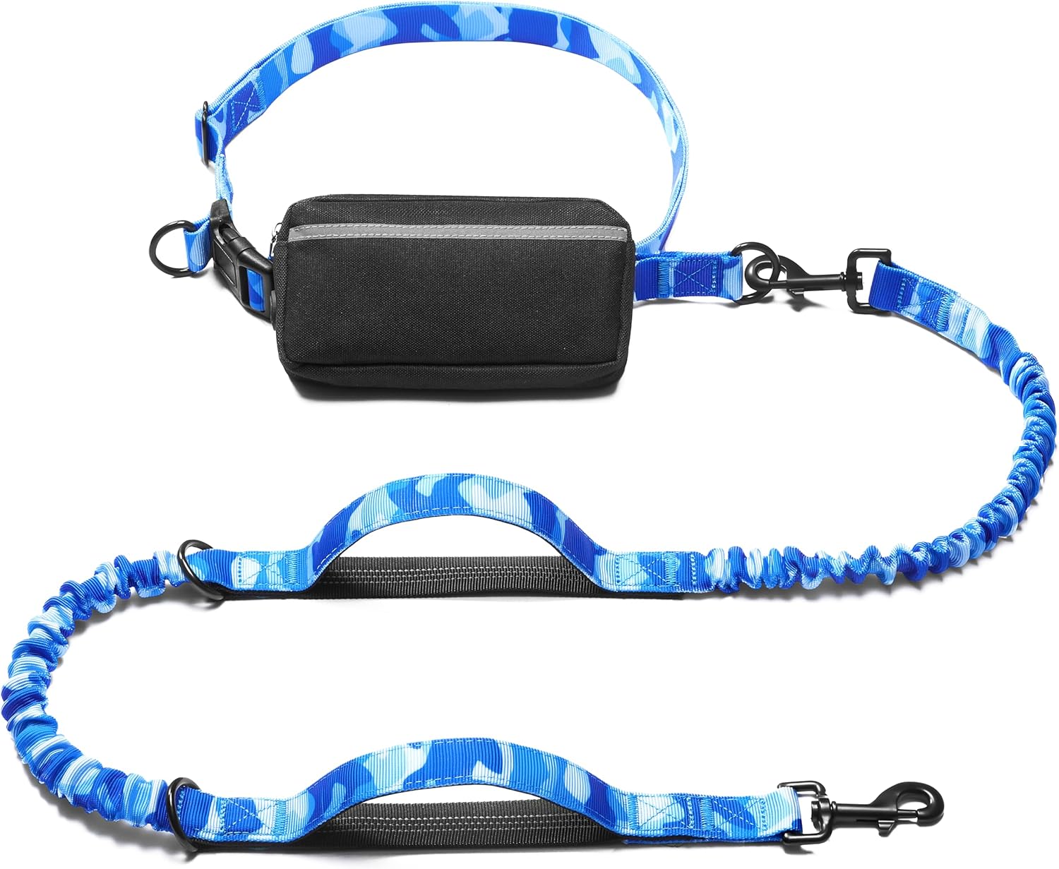 iYoShop hands-free dog leash with zipper pouch and dual padded handles for medium and large dogs (large, 25-120 lbs, black)