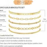 MBW Gold Bracelets for Women Trendy, Dainty 14K Gold Plated Bracelet Stack Beaded Chain Bracelet Set Thin Small Cute Paperclip Bracelets Fashion Waterproof Jewelry Gift Gold Accessories for Women