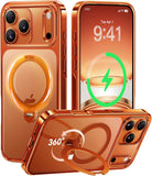 CASEKOO Cosmic Orange Glossy for iPhone 17 Pro Max Case [360 Spin Magnetic Stand][Fit for MagSafe][17FT Military Protection] Slim Hand-Polished Frame Titanium Alloy Sturdy Stand 6.9", Cosmic Orange