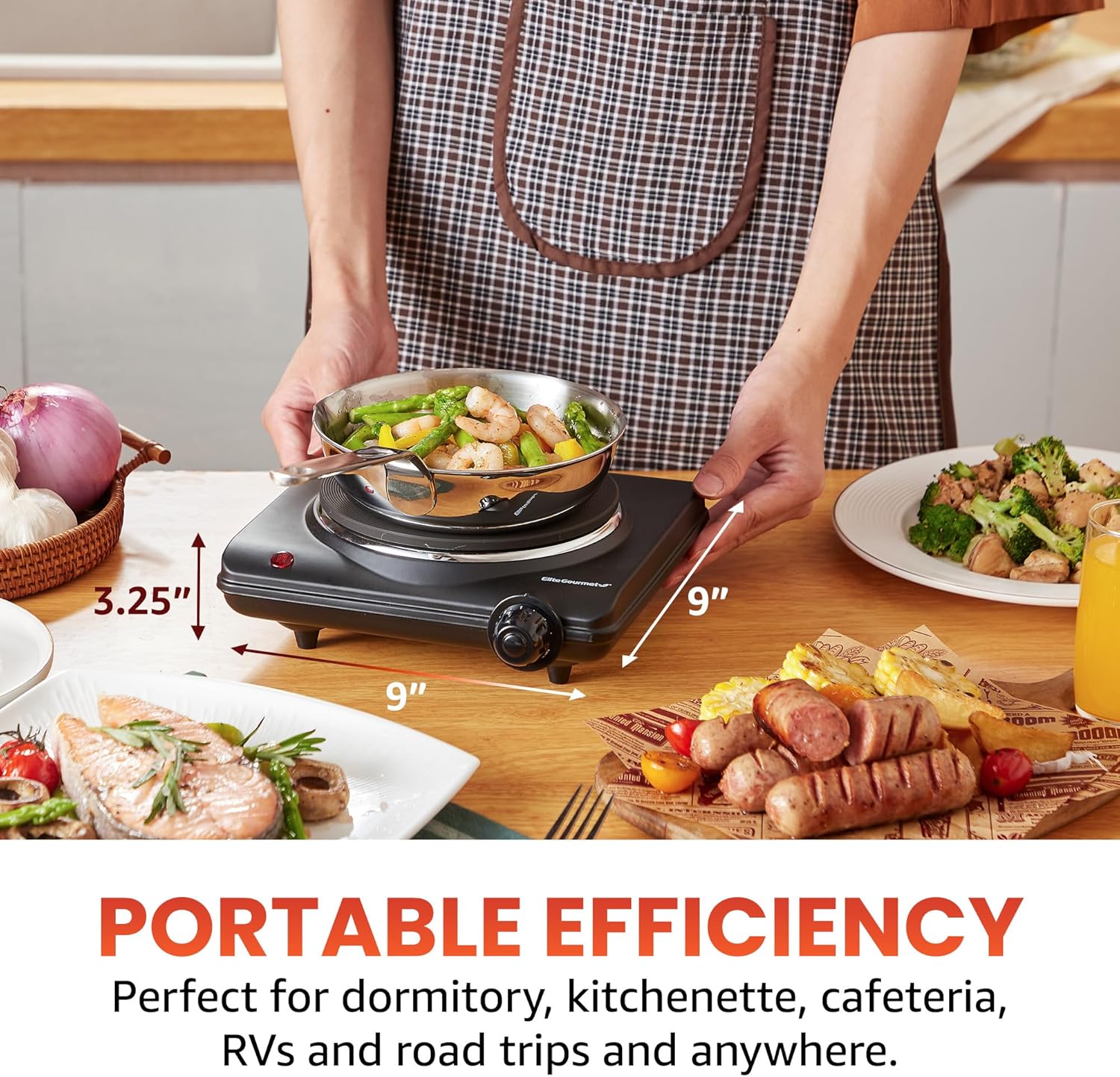 Elite Gourmet Countertop Electric Burner, 1000W Cast Iron Hot Plate, 7 Heat Settings, Portable Cooktop for RV, Dorm, Office & Small Kitchens, Road-Ready & Compact