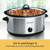 Crock-Pot 7-Quart Manual Slow Cooker, Family Size Serves 8+ People & Fits 6-lb Roast, Removable Stoneware with Warming Setting, Dishwasher Safe for Easy Cleanup, Stainless Steel