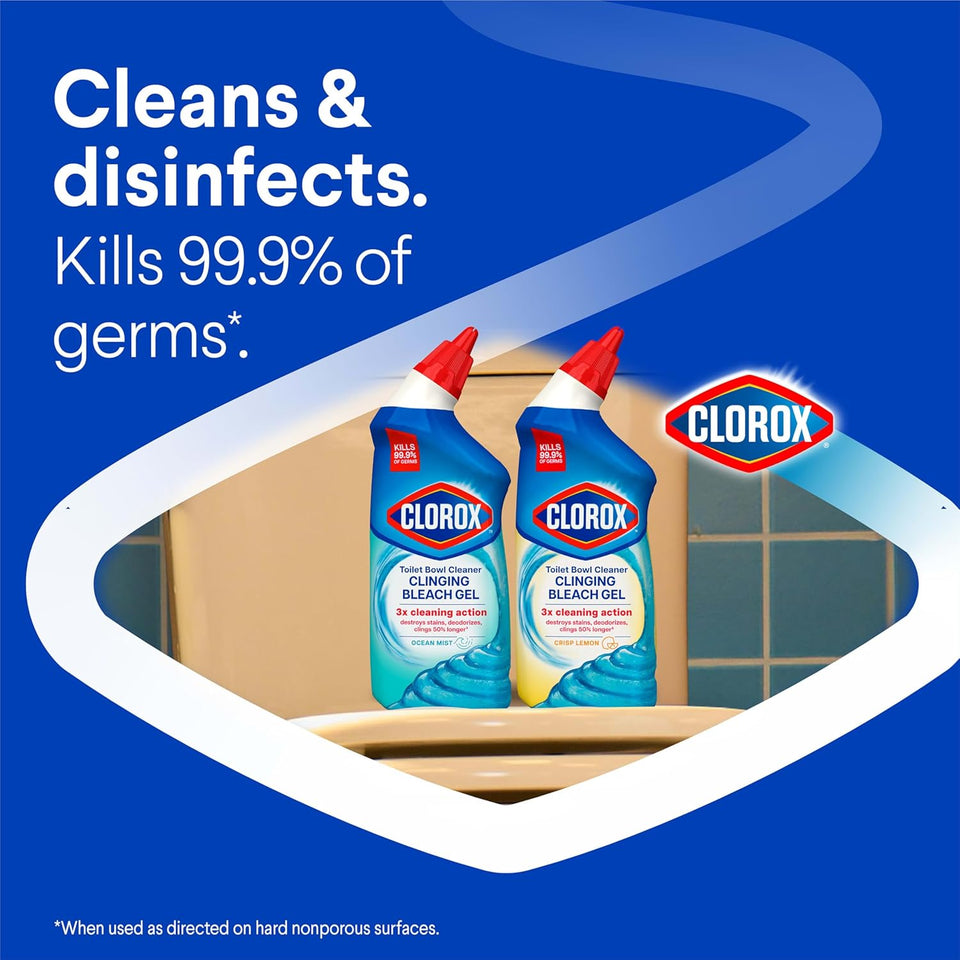 CLOROX Toilet Bowl Cleaner Clinging Bleach Gel, Ocean Mist, 24 Fl Oz, Pack of 2 (Package May Vary) - PureLivingMart