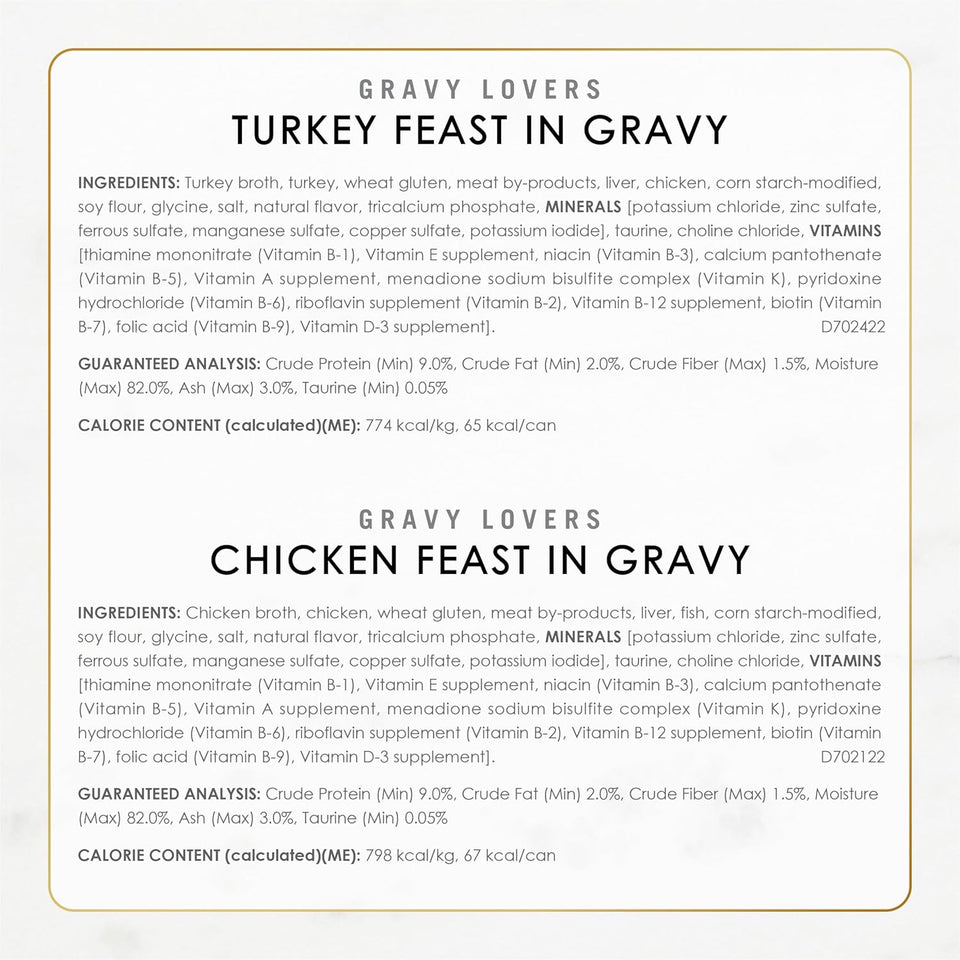 PLrina Fancy Feast Gravy Lovers Poultry and Beef Grilled Gourmet Wet Cat Food Variety Pack - (Pack of 24) 3 oz. Cans