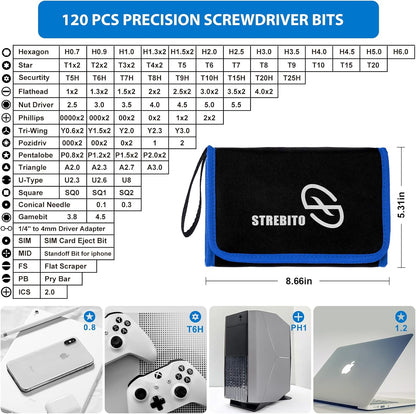 STREBITO Electronics Precision Screwdriver Sets 142-Piece with 120 Bits Magnetic Repair Tool Kit for iPhone, MacBook, Computer, Laptop, PC, Tablet, PS4, Xbox, Nintendo, Game Console