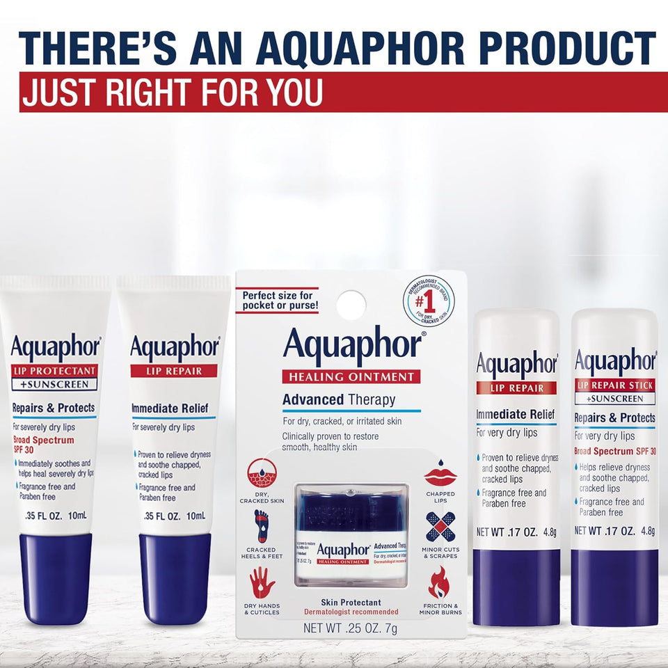 Aquaphor Lip Repair Ointment, Moisturizing Lip Balm Pack, Mothers Day Gifts, 0.35 Tube, Pack of 2