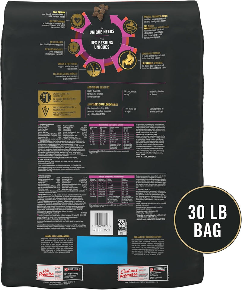 PLrina Pro Plan Sensitive Skin and Stomach Dog Food Dry, Adult Salmon & Rice Formula, Digestive Health - 30 lb. Bag