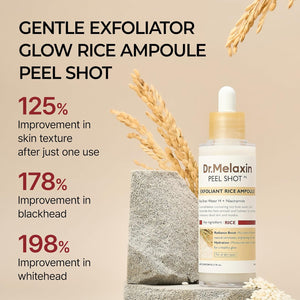 Dr.Melaxin Peel Shot Glow White Rice Peeling Ampoule with Rice Extract & AHA BHA, Brightening & Gentle Exfoliating Serum for Sebum Control, Niacinamide & Hyaluronic Acid, Korean Skincare, 2.71 fl.oz