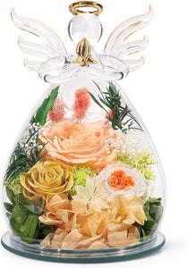 Gifts for Mom Mothers Day Birthday Gifts for Women Preserved Rose Forever Flower in Glass Angel Figurines Fresh Flowers for Delivery Anniversary Real Colorful Roses for Grandma Her Wife from Daughter