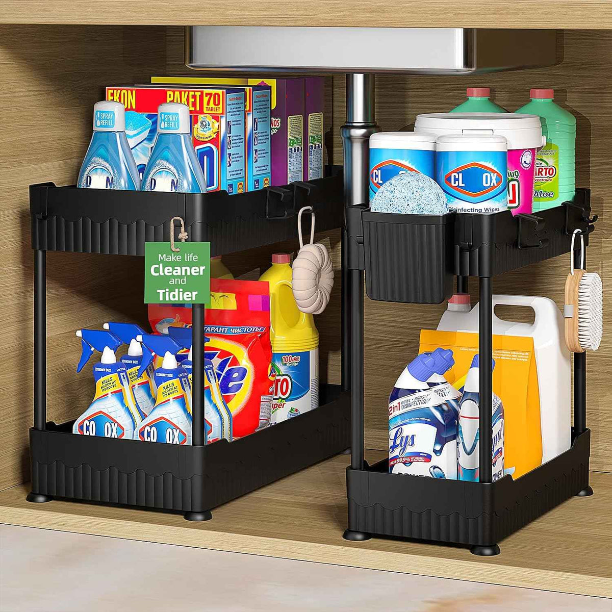 2-Pack Under Sink Organizer: Multipurpose Storage Shelf for Kitchen and Bathroom