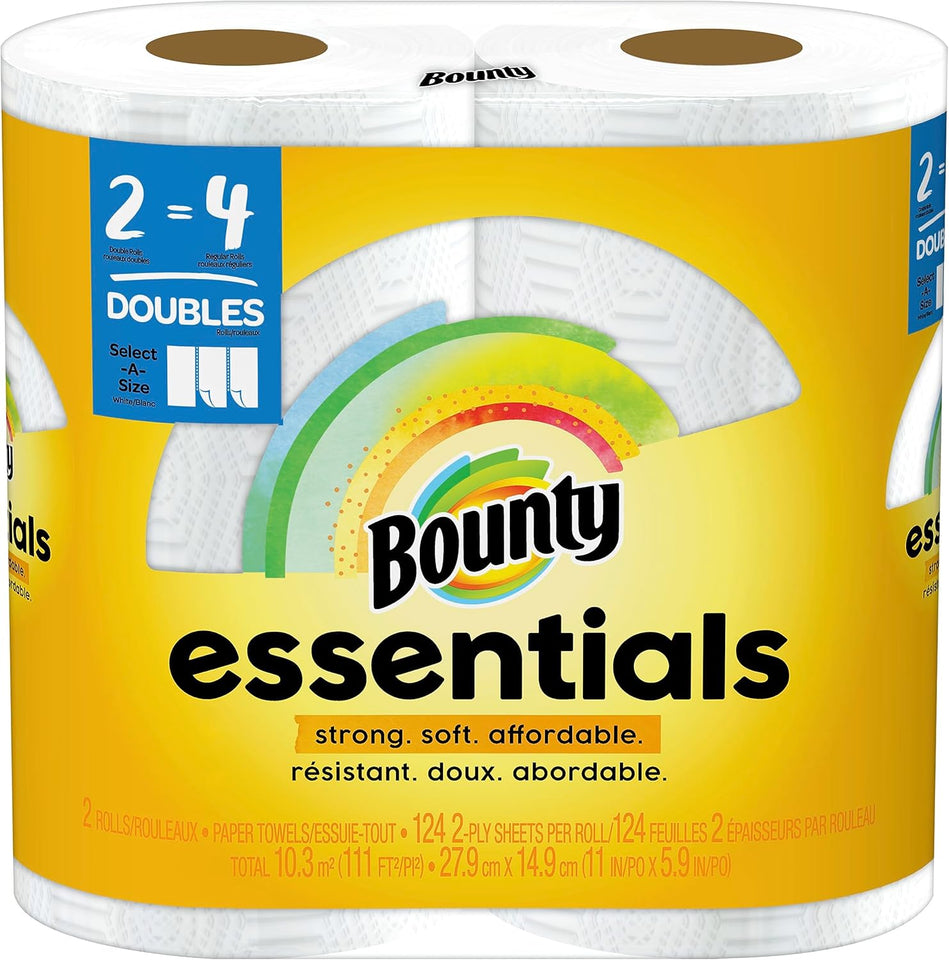 Bounty Essentials Select-A-Size Paper Towels, White, 2 Triple Rolls = 6 Regular Rolls - PureLivingMart