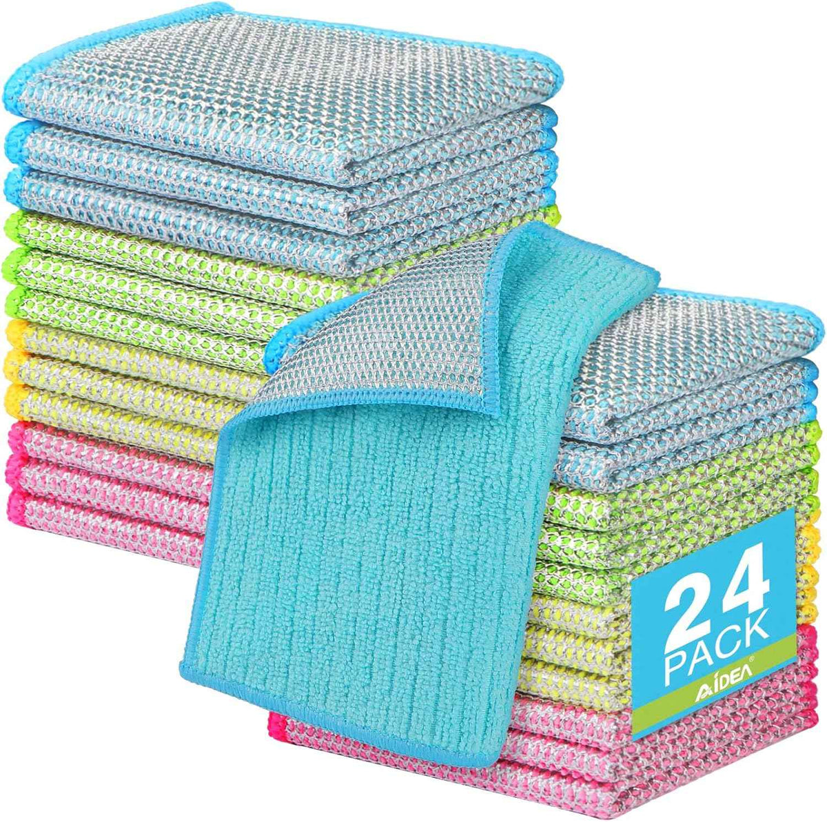 AIDEA Non Scratch Wire Dishcloth 24PK, Wire Dishwashing Rag for Wet and Dry, Washable Dish Rags No Odor, Cleaning Pads Steel Scrubber for Cookware, Sinks, Dishes, Stove Tops, 7"×8"