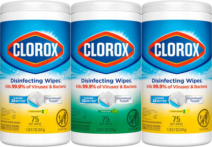 Clorox Disinfecting Cleaning Wipes Variety Pack, 75 Count Each, Pack of 3 (Package May Vary)