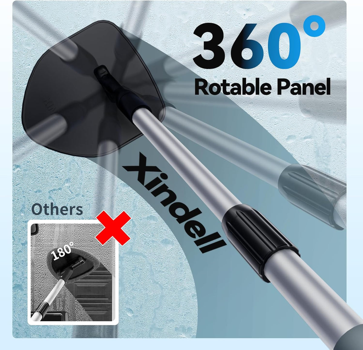 XINDELL Extendable Windshield Cleaner for Car, Long Handle Car Interior Glass Cleaning Tool with Pivot Head – Reusable Microfiber Pads, Streak-Free Auto Detailing Kit for SUV Truck
