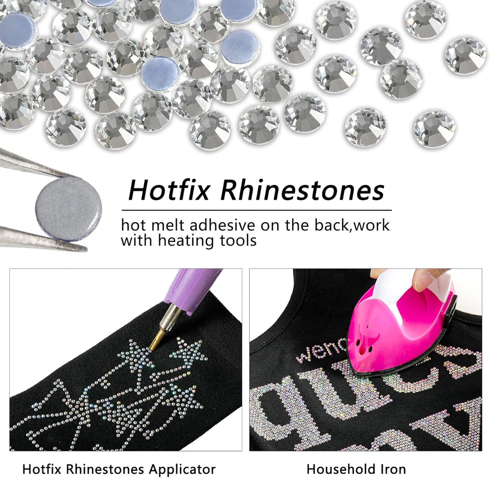Beadsland Hotfix Rhinestones, 2880pcs Flatback Crystal Rhinestones for Crafts Clothes DIY Decoration, Crystal, SS10, 2.7-2.9mm