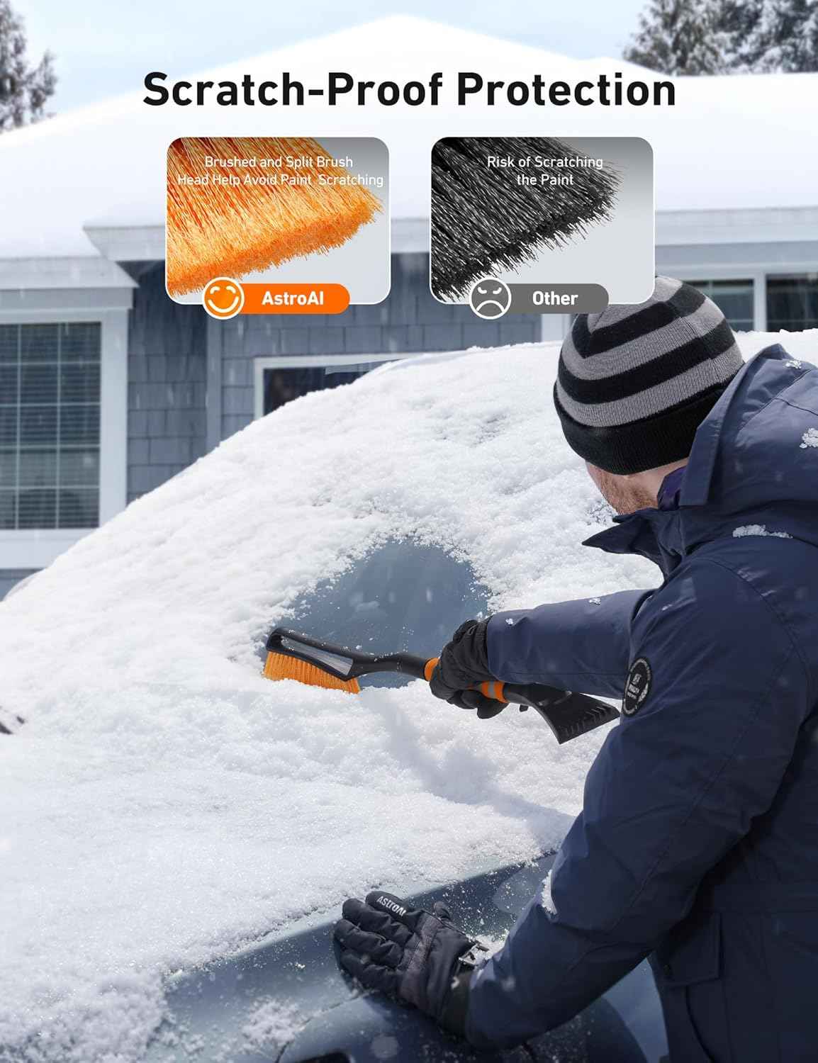 astroai 27 inch snow brush and ice scrapers for car windshield with detachable snow scrapers and ergonomic foam grip