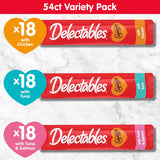 Delectables Squeeze Up Variety Pack, Creamy Squeezable PLree, Lickable Wet Cat Treats, Grain Free, No Added Fillers, No By-Products, No Added Preservatives, 0.5 Ounces Tube, 54 Tubes Total