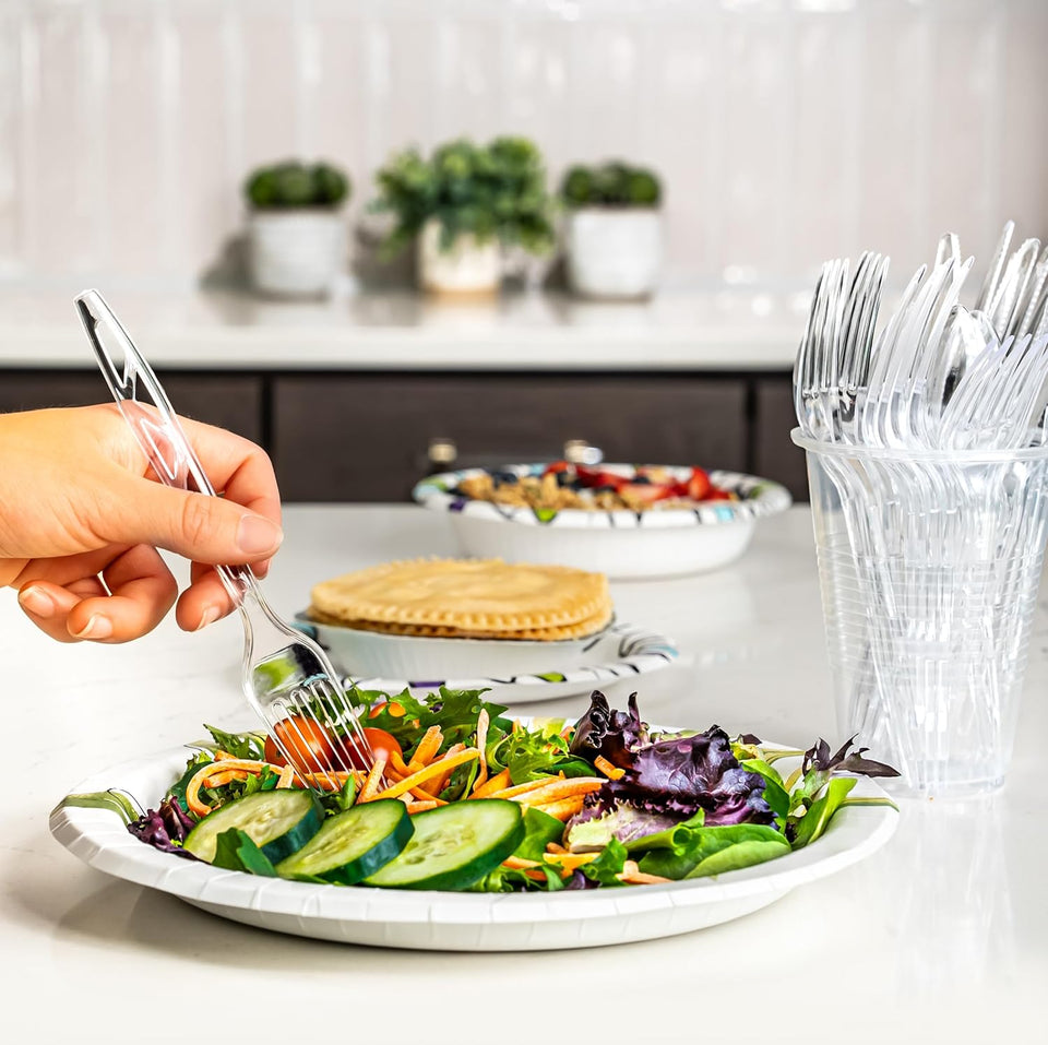 Amazon Basics Disposable Clear Plastic Forks, Premium Quality, BPA-Free, for Everyday Use, Party Supply, Events, 100 Count