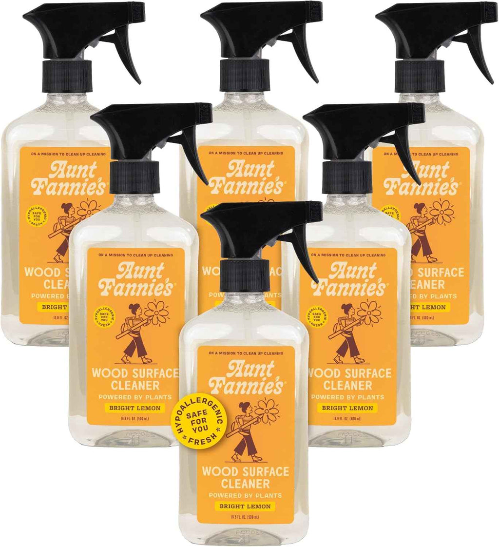 Aunt Fannie's All Purpose Wood Spray Cleaner, No-Wax Formula, Perfect for Wood Tables, Walls, Counters & Shelves, 16.9 Ounces, Lemon Scent (Pack of 1)