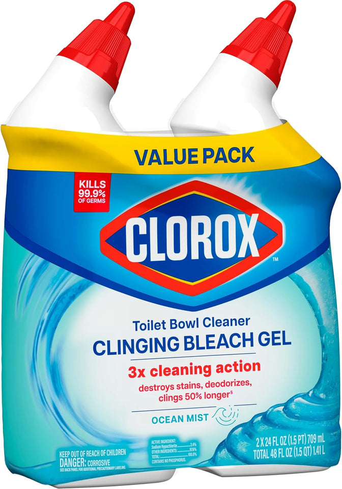 CLOROX Toilet Bowl Cleaner Clinging Bleach Gel, Ocean Mist, 24 Fl Oz, Pack of 2 (Package May Vary) - PureLivingMart