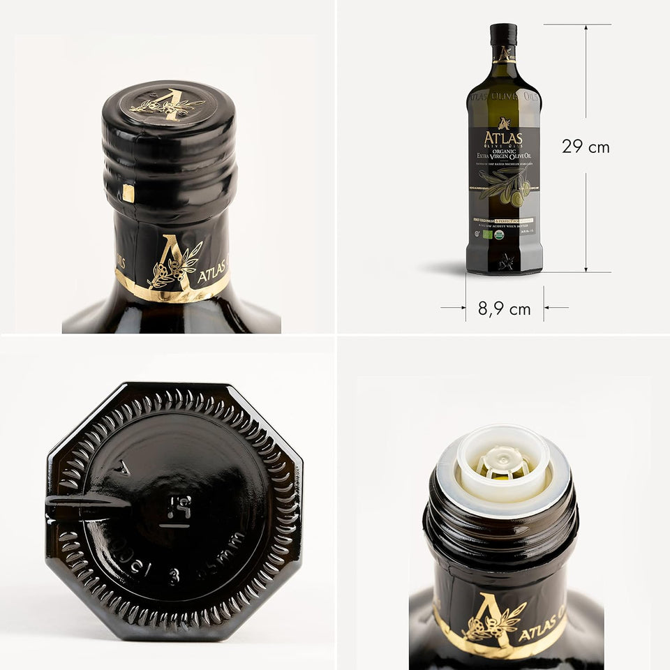 Atlas 1 LT Cold Press Extra Virgin Olive Oil with Polyphenol Rich from Morocco | Newly Harvested Unprocessed from One Single Family Farm | Moroccan Organic EVOO Trusted by Award-Winning Chefs