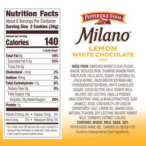 Pepperidge Farm Milano White Chocolate Lemon Flavored Cookies, 7 Oz Bag