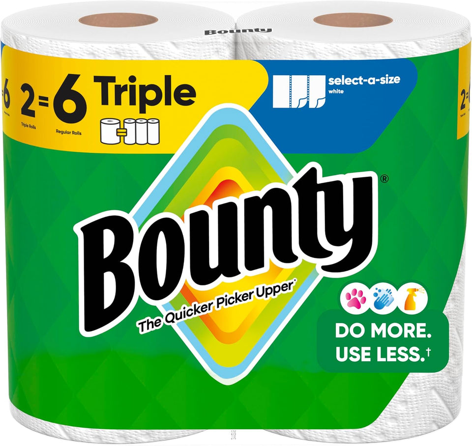 Bounty Select-A-Size Paper Towels, White, 8 Triple Rolls = 24 Regular Rolls - PureLivingMart
