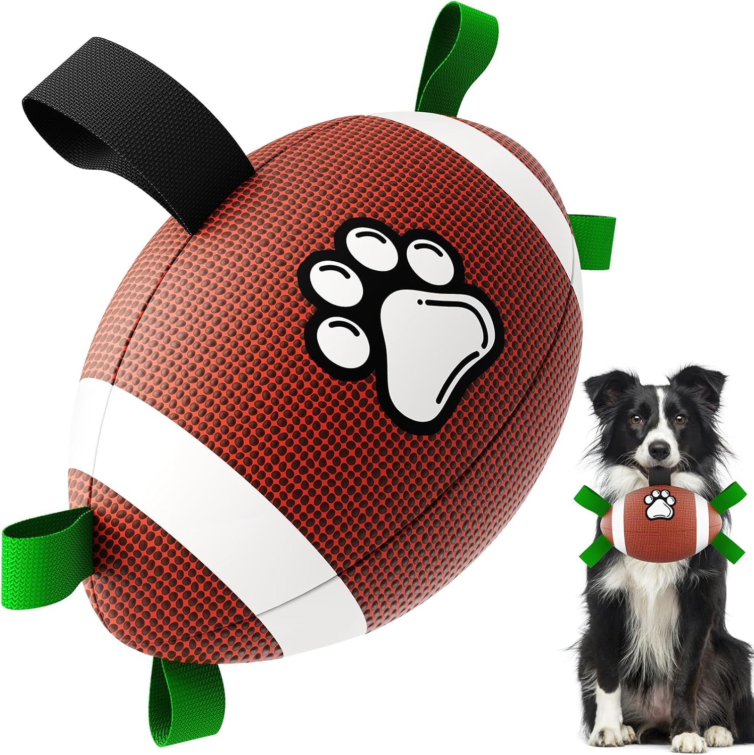 Qdan dog toys 6 inch world cup dog soccer ball with straps for small medium pet outdoor play