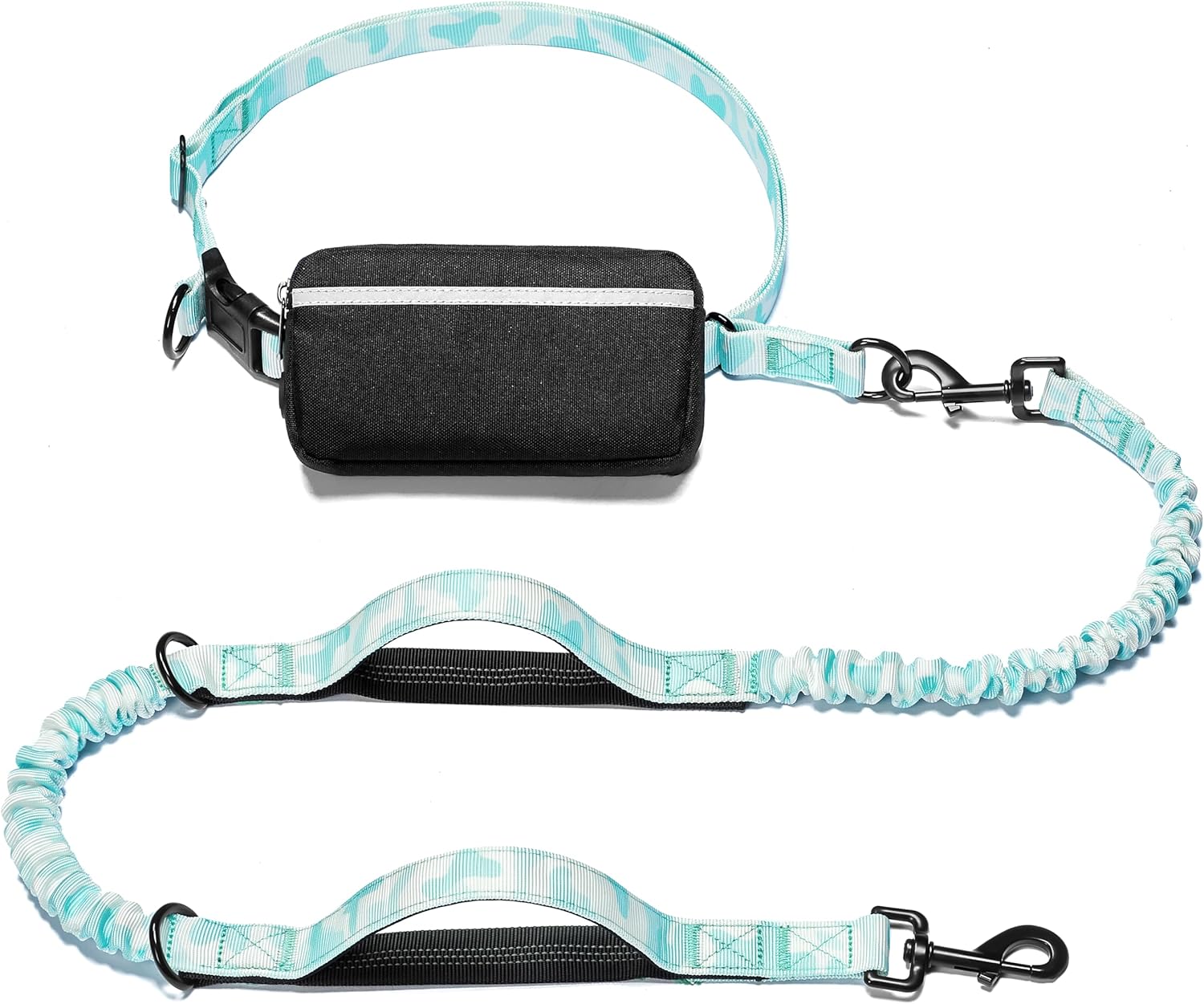 iYoShop hands-free dog leash with zipper pouch and dual padded handles for medium and large dogs (large, 25-120 lbs, black)