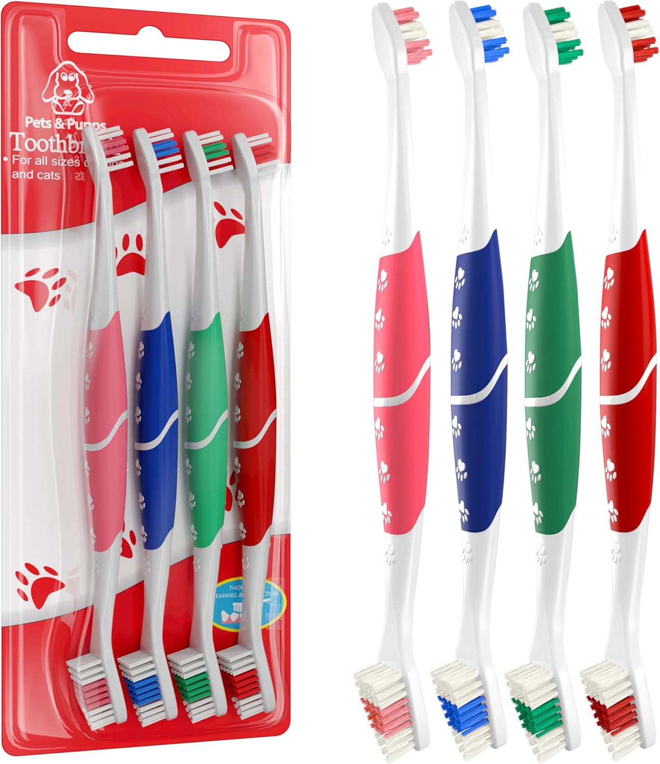 Red Pet Toothbrush for Medium & Large Dogs and Cats with Soft Bristles - Easy Teeth Cleaning