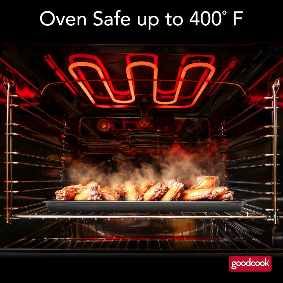 GoodCook 15” x 10.5” Nonstick Carbon Steel Baking Pan & Raised Wire Rack – Pizza Crisper, Crispy Bacon, MultiPLrpose Cooking Sheet Pan, Cooling Rack, Kitchen Cookware Set, Dishwasher Safe