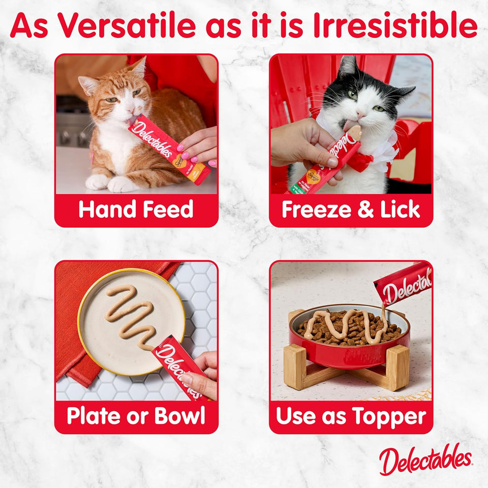 Delectables Squeeze Up Variety Pack, Creamy Squeezable PLree, Lickable Wet Cat Treats, Grain Free, No Added Fillers, No By-Products, No Added Preservatives, 0.5 Ounces Tube, 54 Tubes Total