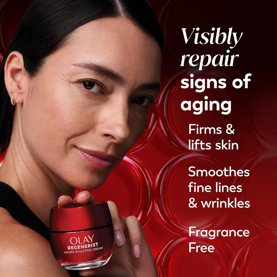 Olay Face Moisturizer, Regenerist Micro-Sculpting Cream for Women, Fragrance-Free - Anti-Aging, Anti-Wrinkle, Firming Skin Care - Triple Collagen Cream, Peptide, Hyaluronic Acid, Niacinamide, 1.7oz